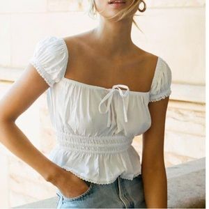 WIith Jéan Jeanne White Ruched Smock Top (Small)